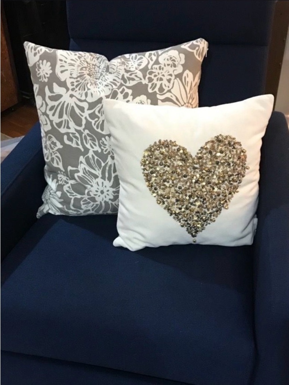 NWT West Elm Gold Sequin Heart Accents Pillow cover 16” x 16”